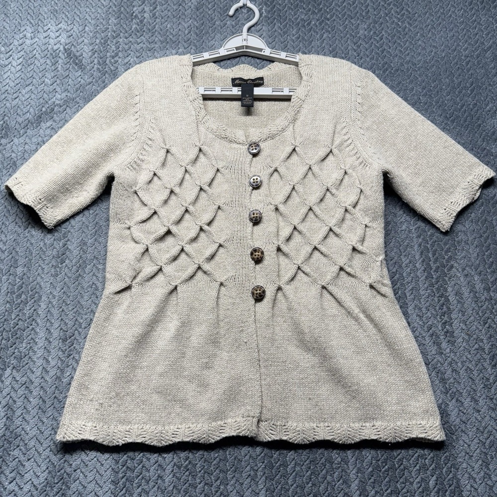 VTG Marisa Christina Button Front Cardigan Sweater M Lambswool Blend Beige‎ Cozy